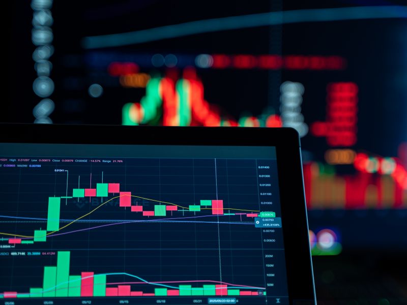 Dashboard di trading con grafico a candele e griglia