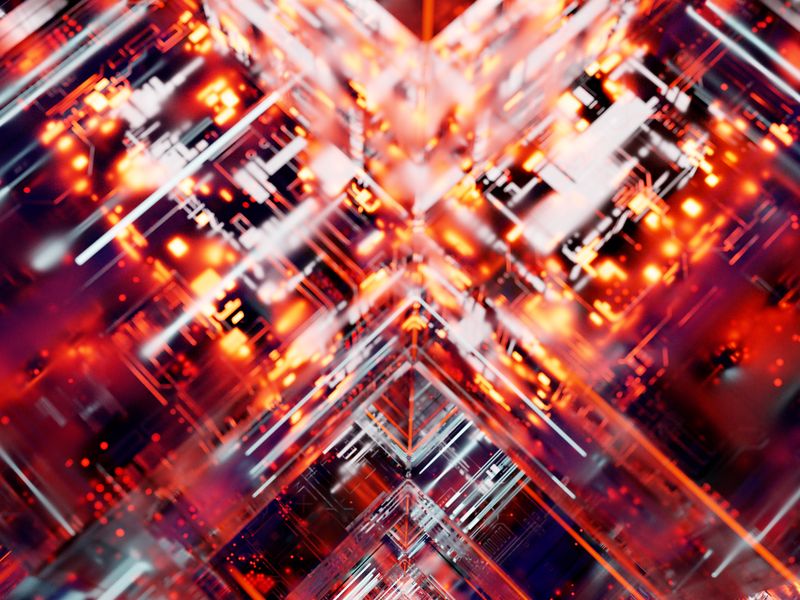 Rete blockchain astratta con nodi luminosi su sfondo scuro, connessioni ciano, rappresentazione della tecnologia AI di Sapienza Invest Italia